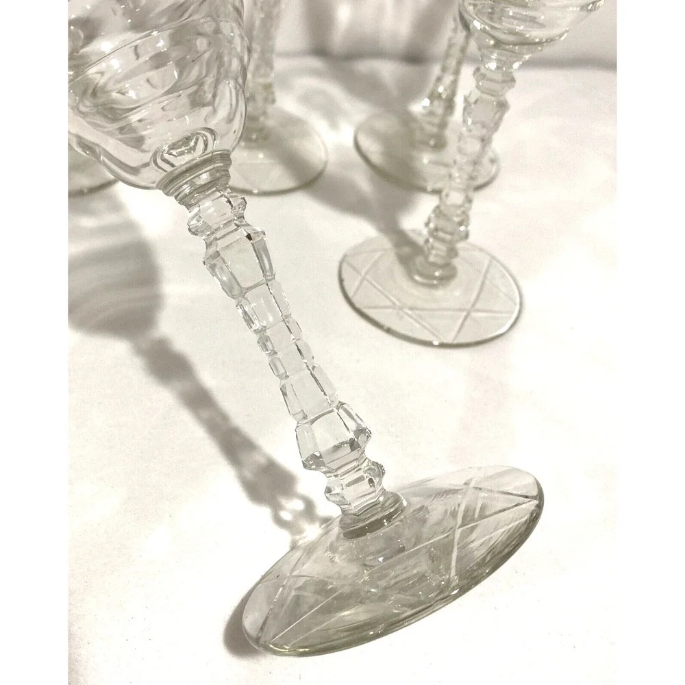 Libbey Rock Sharpe ARCTIC ROSE Goblets Water Glasses Set of 5 Clear etch crystal
